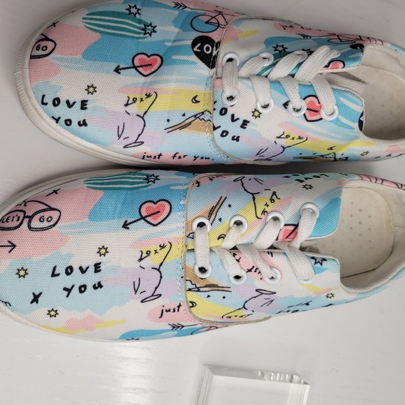 Lace-up Flats Shoes Print Canvas Fashion Walking Sneakers Women See Measurements - Picture 7 of 15